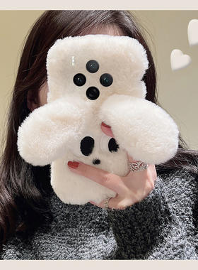 毛绒白色小狗适用vivox300pro手机壳x200ultra立体x100spro耳朵x90秋冬x9plus毛茸茸x21i卡通x60可爱x80/vivo