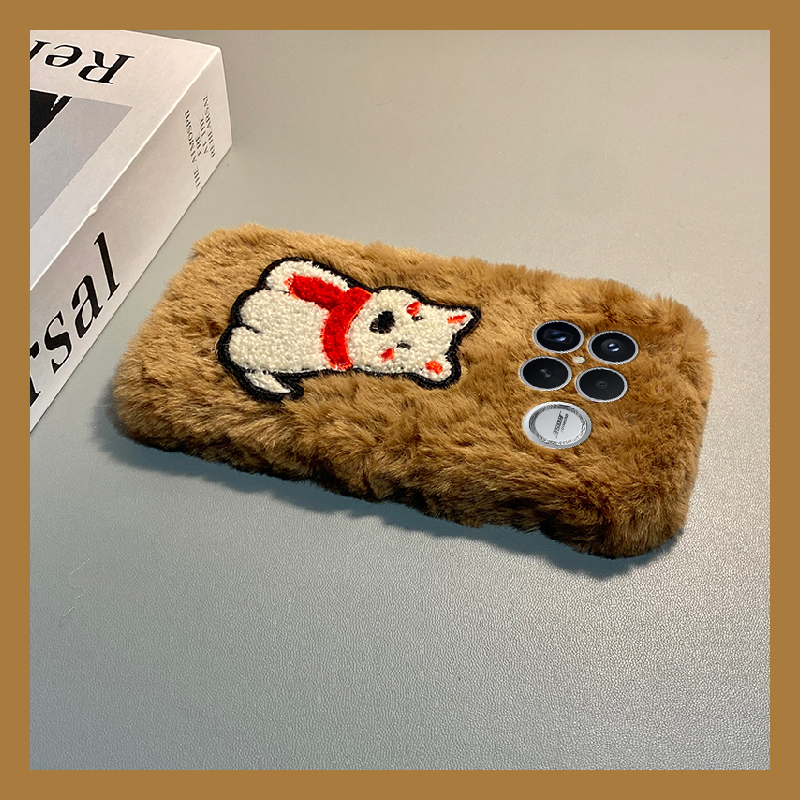 手机壳秋冬毛绒立体卡通刺绣西高地小狗