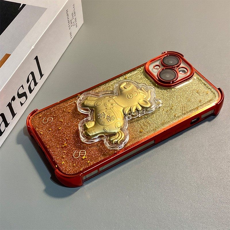 手机壳硅胶闪粉卡通马年马上暴富