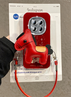 卡通皮质烟花小马适用小米红米note15pro+手机壳turbo4por新年14c红色13r背夹12turbo带11斜挎10挂绳十redmi