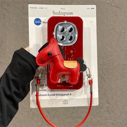 卡通皮质烟花小马适用小米红米note15pro+手机壳turbo4por新年14c红色13r背夹12turbo带11斜挎10挂绳十redmi