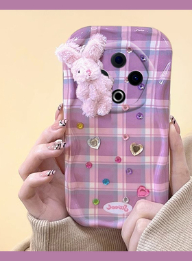秋冬毛绒兔子适用vivoy500手机壳y50m紫色y300pro格纹y200gt立体y100i爱心y77e钻石u3x卡通z5硅胶y76s女vivo