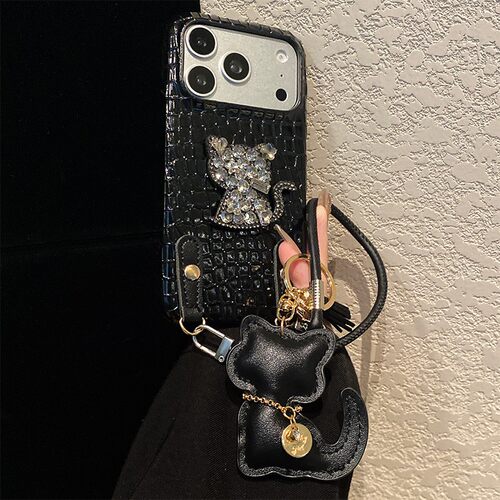 卡通钻石猫咪适用谷歌pixel10a手机壳pixe9proxl黑色pixel8por格子9a鳄鱼纹带7挂件10por挂绳Google仿皮皮纹p