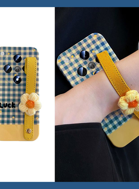 ins风适用oppofindx8s+手机壳findx7ultra蓝色x6pro格纹k13turbo立体k12s针织k11花朵k10腕带k9手绳k5十新款p