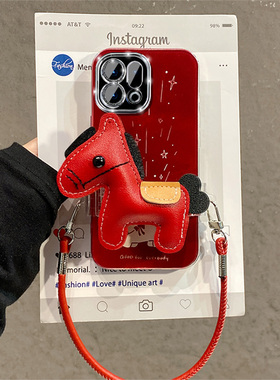 卡通皮质烟花小马适用oppofindx9plus手机壳k13turbopro新年k3s红色k12x背夹findx8s+带x7ultra斜挎k11十挂绳