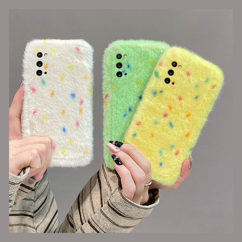 手机壳秋冬毛绒ins风晕染拼色墨点毛茸茸