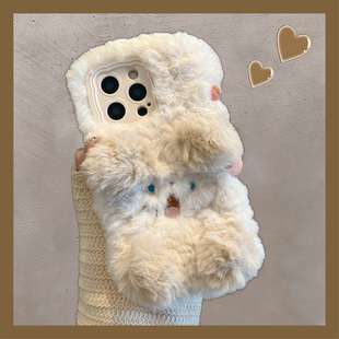 秋冬毛绒小狗适用苹果17pro手机壳三星s25立体oppofindx9毛茸茸vivox300华为pura80卡通mate70荣耀400小米17
