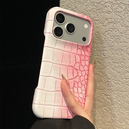 手机壳晕染水墨白拼粉色鳄鱼纹