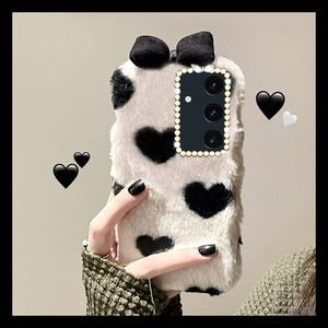 ins风爱心蝴蝶结适用三星s25edge手机壳s24plus黑白s23ultra秋冬s22+毛绒s21fe立体note20冬季s10十galaxy女p