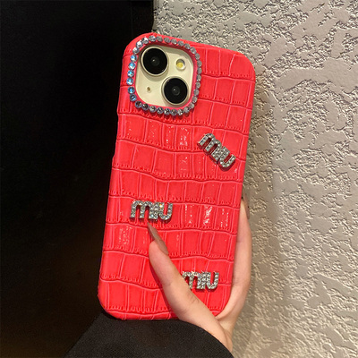 手机壳仿皮皮纹玫红色鳄鱼纹奢华