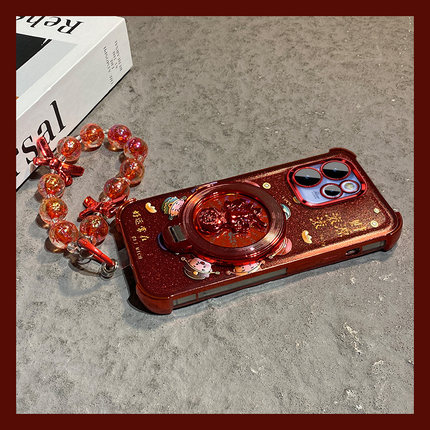 闪粉旋转葫芦支架适用opporeno15手机壳reno14pro新年reon13红色12财神爷11por带10挂链9卡通8立体7女6套oppo