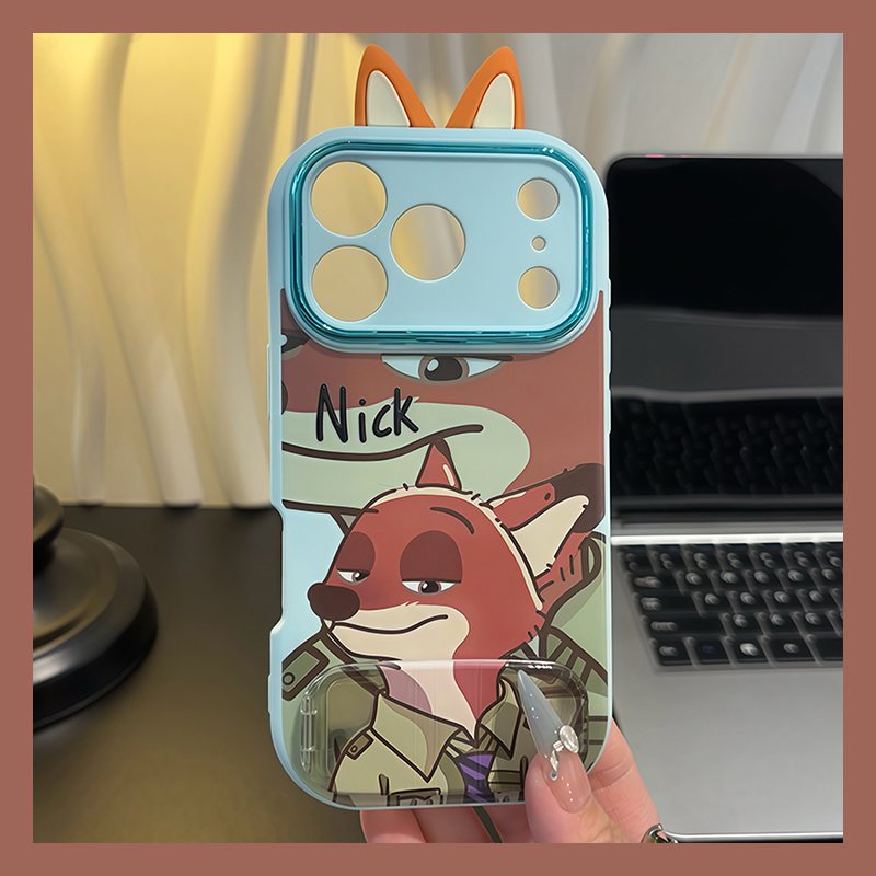 手机壳硅胶卡通朱迪尼克带立体耳朵镜子支架