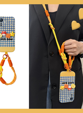 适用vivoy300gt手机壳y300pro+可斜挎y200i蓝色100格纹y97星星y95带挂绳u1立体y67蘑菇y76s背带十vivo斜跨软p