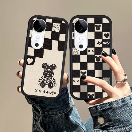 ins风潮牌暴力熊适用vivos19手机壳s19pro黑白棋s18盘格s18por爱心s18e格子vivo小熊vivis小羊皮vovos网红女p