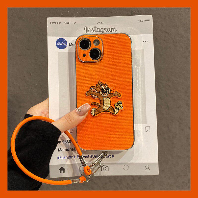 手机壳硅胶卡通刺绣杰瑞鼠带手绳