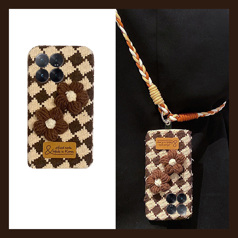 手机壳秋冬绒布菱格立体ins风针织花朵斜跨