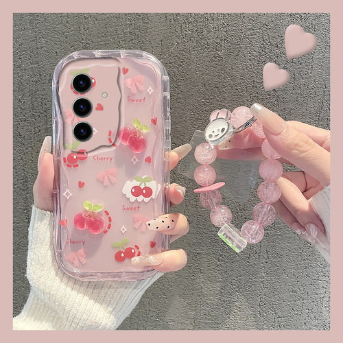 手机壳硅胶ins风立体樱桃水果带挂链手链