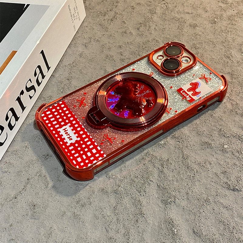 手机壳硅胶2026马年旋转小马支架