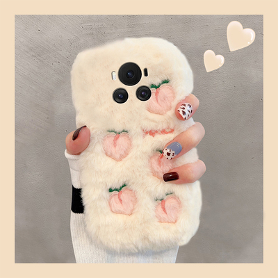 ins风毛绒刺绣适用华为荣耀magic5pro手机壳magic4毛毛7por桃子6星星3秋冬play9c冬季play8t保暖7t毛茸茸6t女