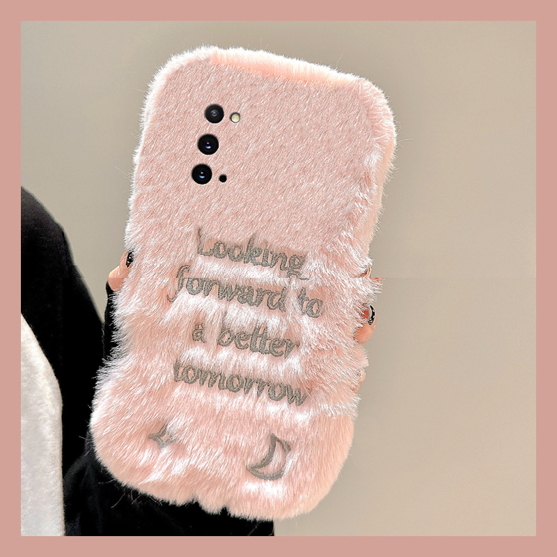手机壳秋冬毛绒ins风刺绣英文字母月亮