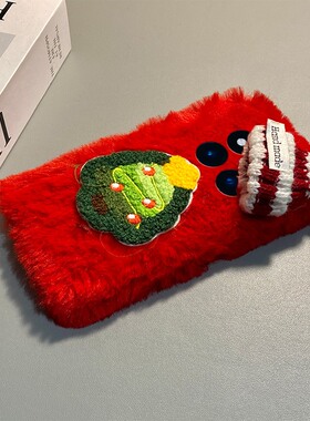 ins风圣诞树帽子适用小米红米note15pro+手机壳noto14秋冬13毛绒12turbo红色11tpro简约10立体9por十redmi女p