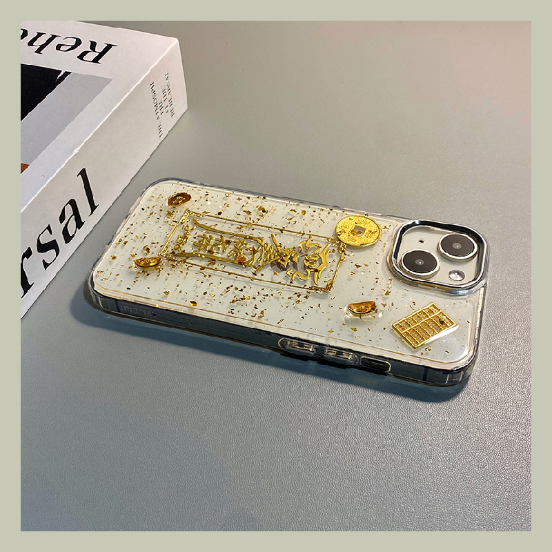 手机壳滴胶金箔2026马年桃花符元宝铜钱算盘