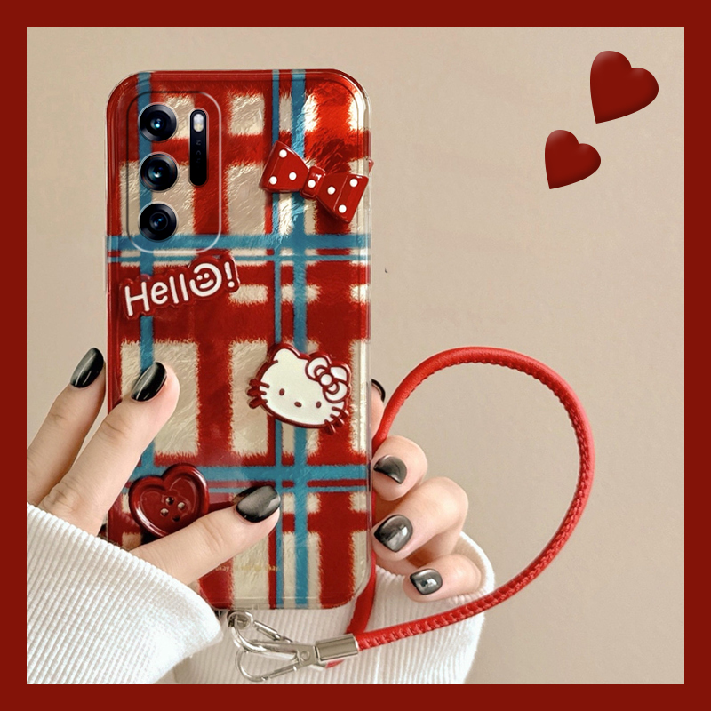 手机壳新年线条立体蝴蝶结笑脸凯蒂猫带手链