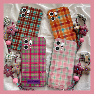 ins风适用opporeno14手机壳reno13pro+拼色reon12格纹11带星星10挂链9韩系8格子7se个性5k创意4硅胶3十oppo软