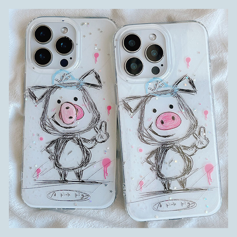 手机壳硅胶卡通趣味手绘小猪带立体旋转鼻子