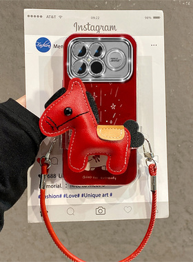 卡通皮质烟花小马适用小米红米k90promax手机壳k80pro+新年k70e红色k60至尊版背夹k50带k40s斜挎十redmi挂绳p