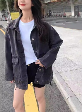 春秋季工装牛仔夹克女韩版学生长袖复古外套宽松上衣韩版新款百搭