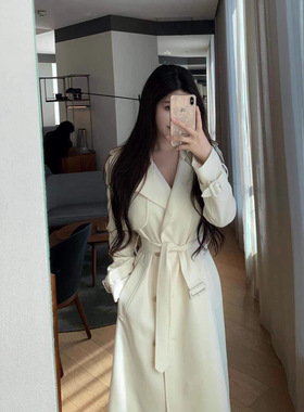 名媛轻奢缎面长款风衣女小修身大衣女英伦风垂感百搭气质外套风衣