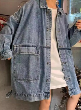 原宿风长袖牛仔外套女潮春秋季百搭复古港味网红小香风牛仔衣休闲