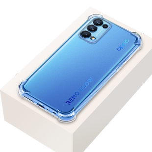Reno5手机壳opporeno5k四角5G气囊防摔透明壳RENO5pro+液体5硅胶透明PEGM00保护套reno5全包防爆外壳reno5pro