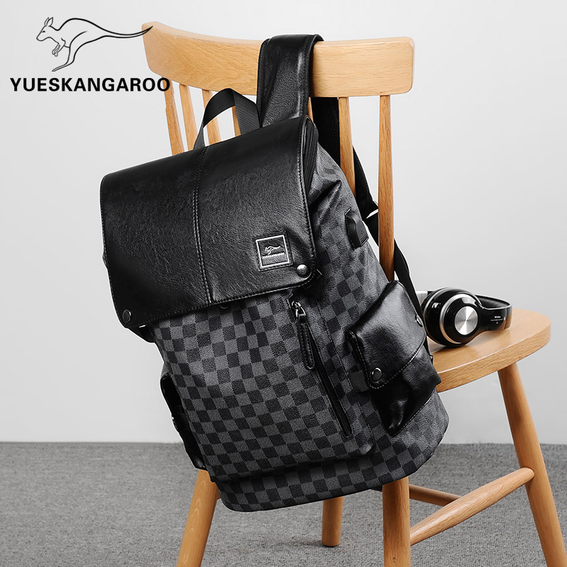 男士真皮双肩包休闲书包多功能电脑包潮牌商务大容量时尚旅行背包