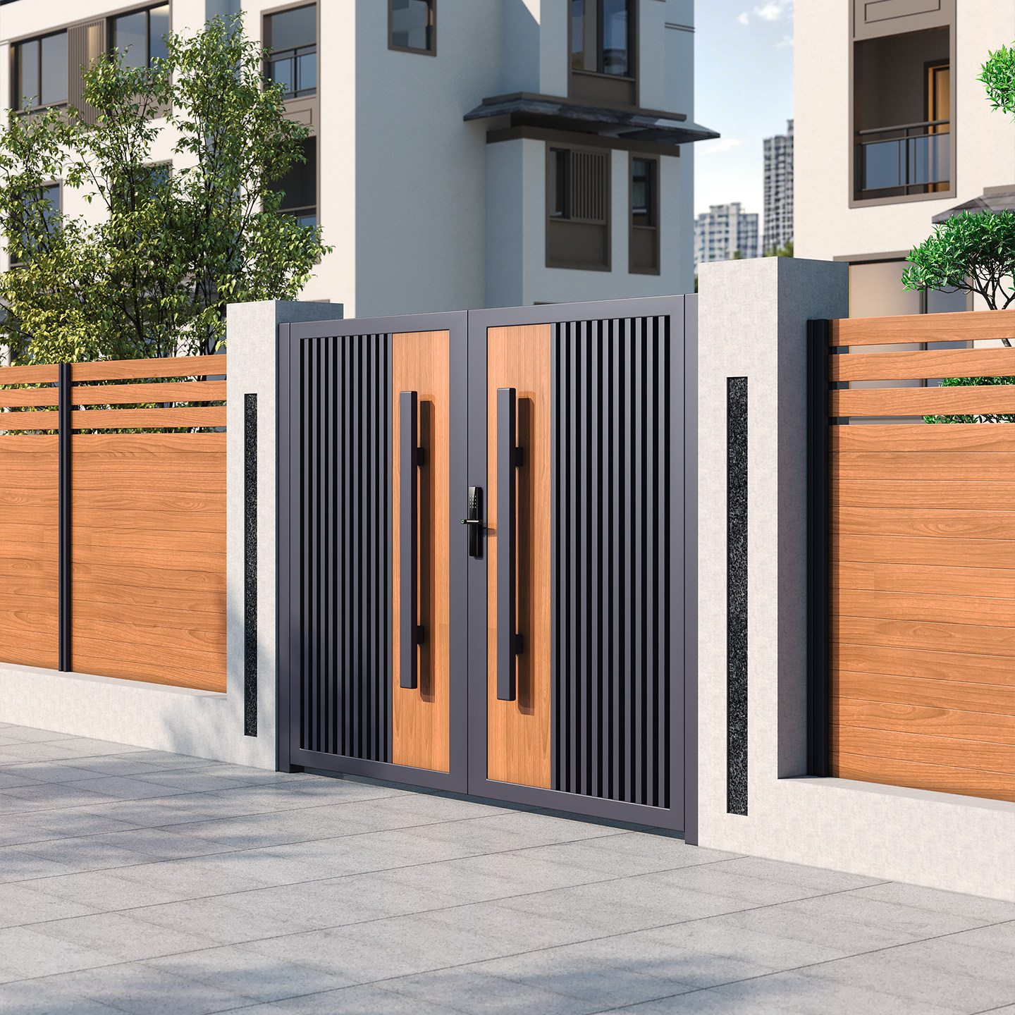 铝合金庭院门别墅大门平开门户外防盗门现代简约户外木纹门,全屋定制,庭院门,淘宝优惠券,粉丝福利购,淘宝优惠卷