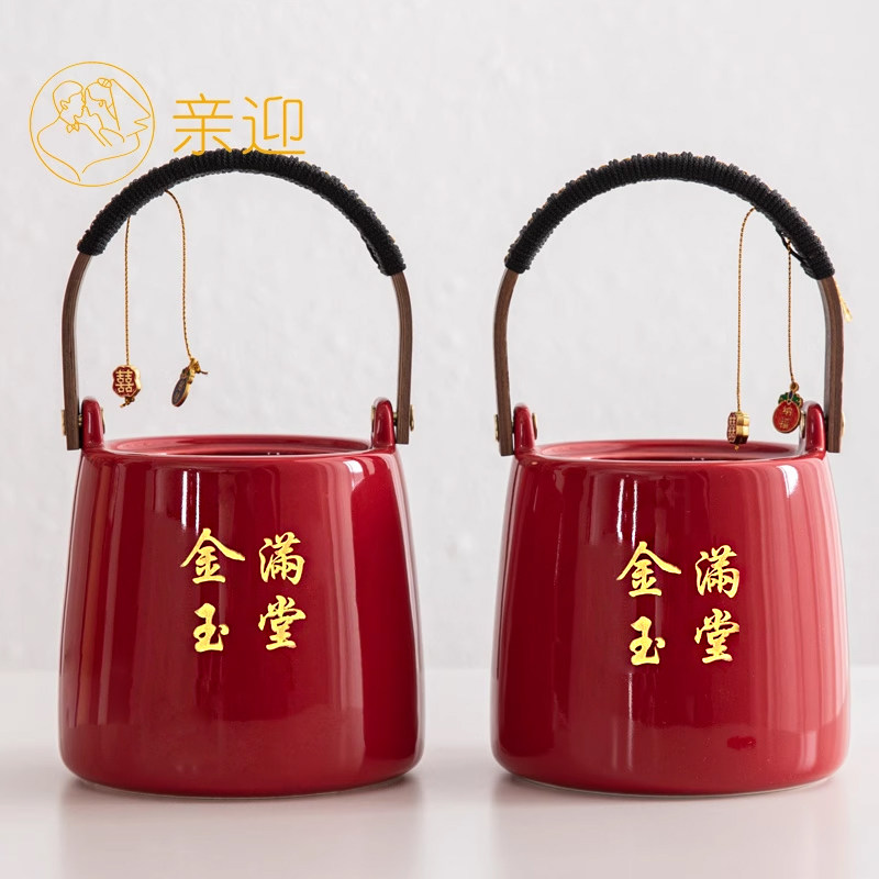 亲迎结婚用的子孙桶一对用品大全陪嫁喜桶摆件红色子生桶高档嫁妆