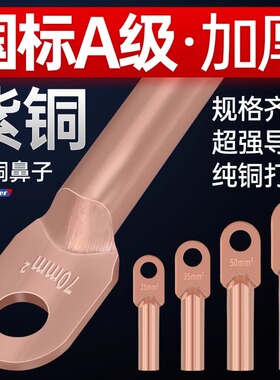 国标A级DT铜鼻子紫铜线耳10/16/25/35/70/95/150/185平方接线端子