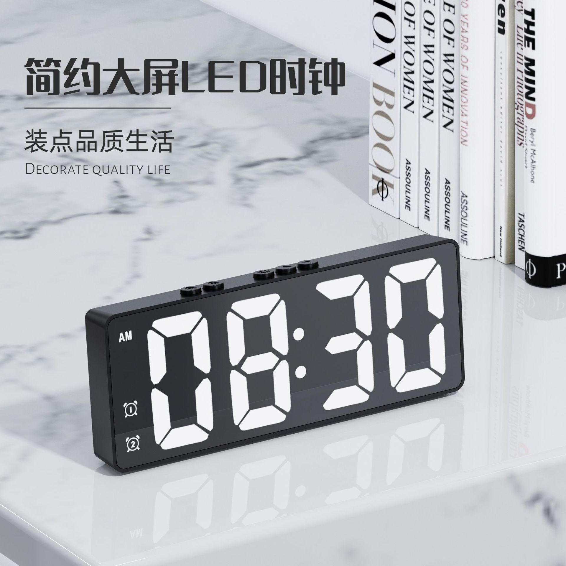 大字体镜面闹钟多功能led时钟电子钟电池插电两用闹钟