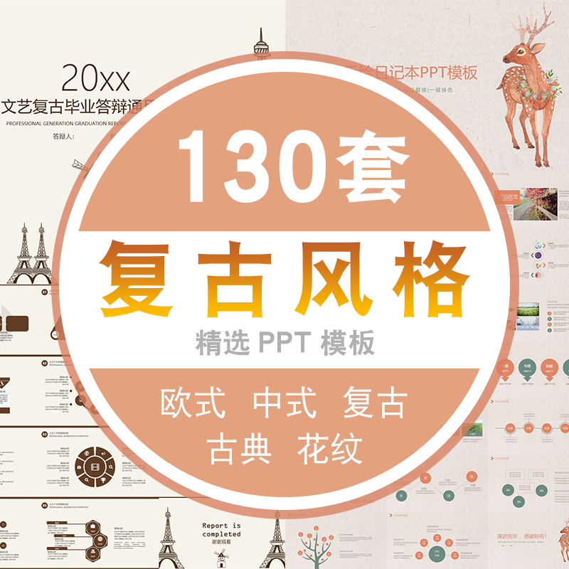 复古花纹花卉PPT模板工作汇报中式欧式古典怀旧简约总结计划模版
