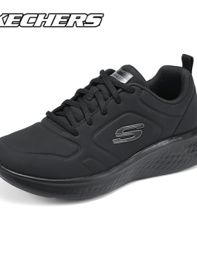 skechers斯凯奇夏季皮面跑步鞋女鞋官方旗舰店黑色休闲运动鞋女鞋