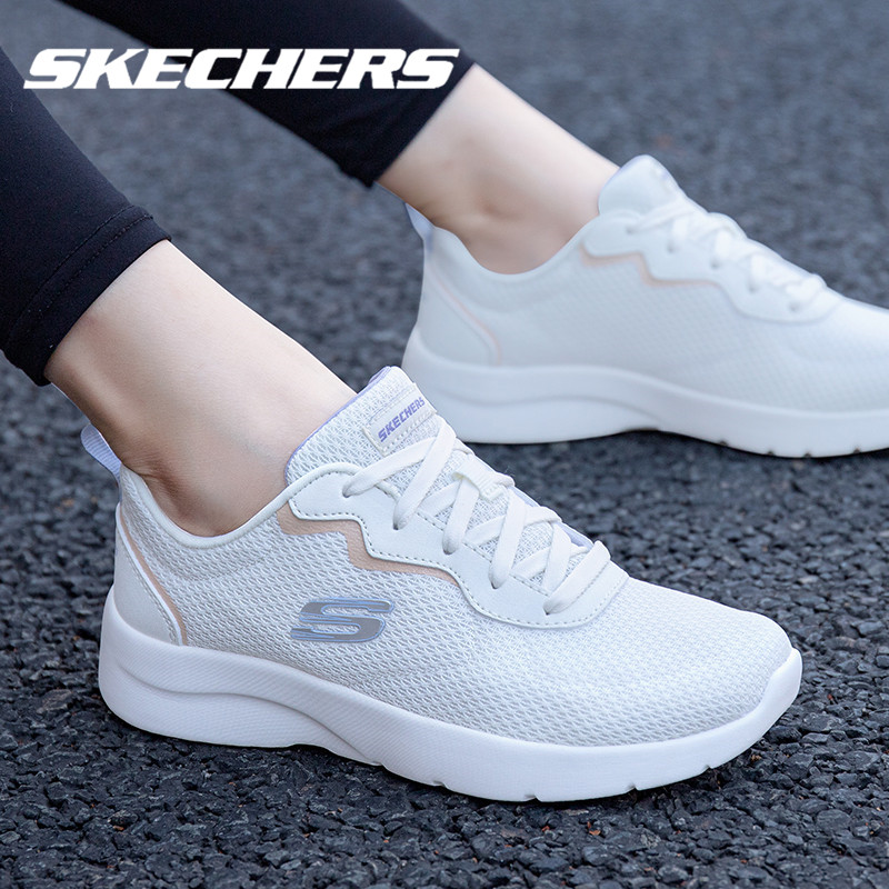 skechers斯凯奇白色跑步鞋女鞋官方旗舰店网面透气轻便减震运动鞋