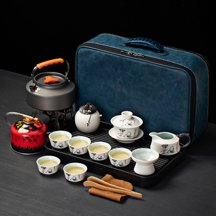 便携式 户外旅行茶具套装 包带烧水炉野外露营车载陶瓷功夫煮泡茶壶