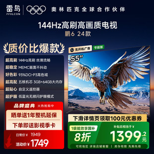 雷鳥鵬6 55英寸4K智能120HzMEMC防抖語音平板電視機一級能效 24款