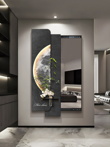 现代简约推拉暗藏式全身镜挂画隐藏式隐形穿衣镜水培玄关镜子装饰