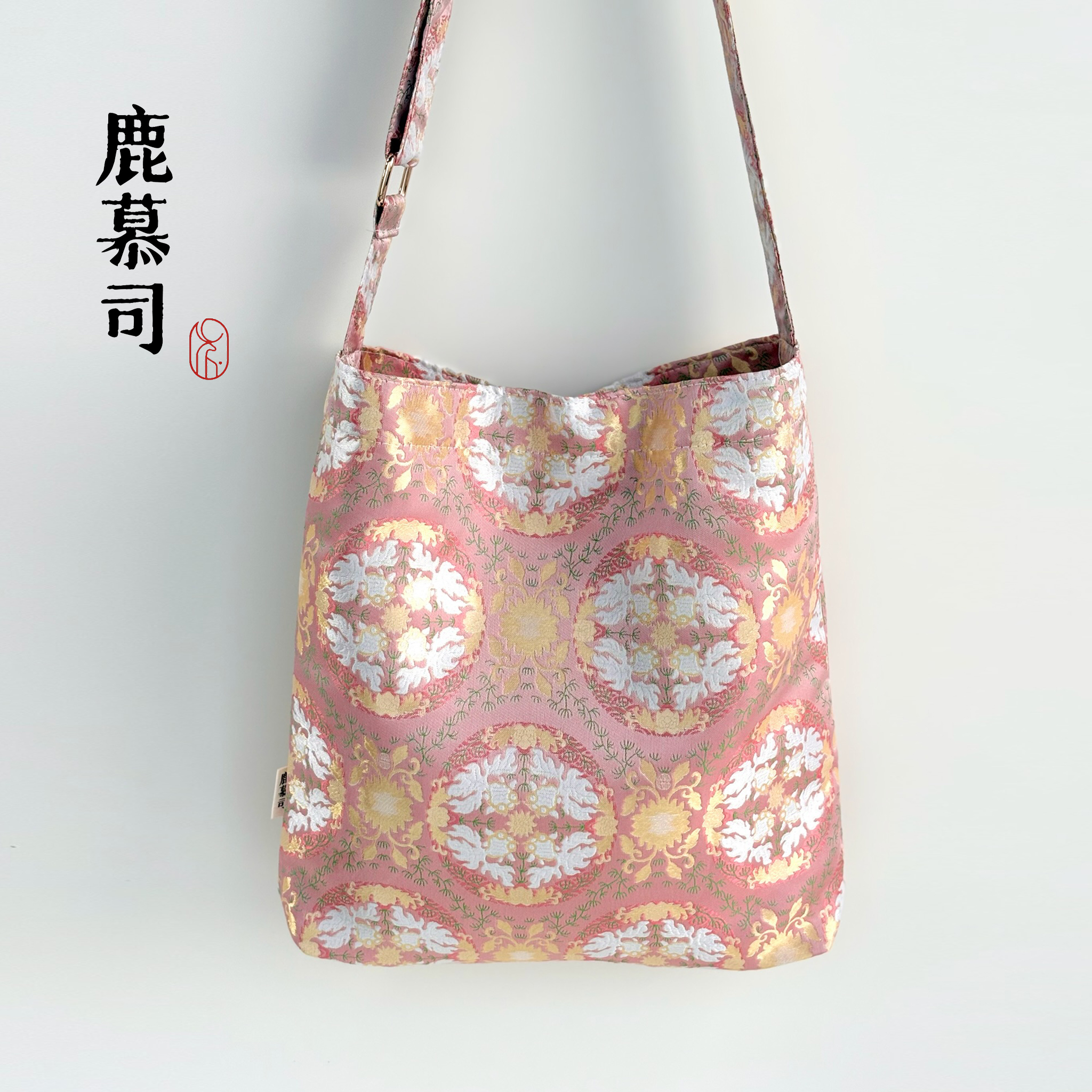 新中式国风织锦缎提花腋下包单肩斜挎女布包复古汉服包小众豆绿色