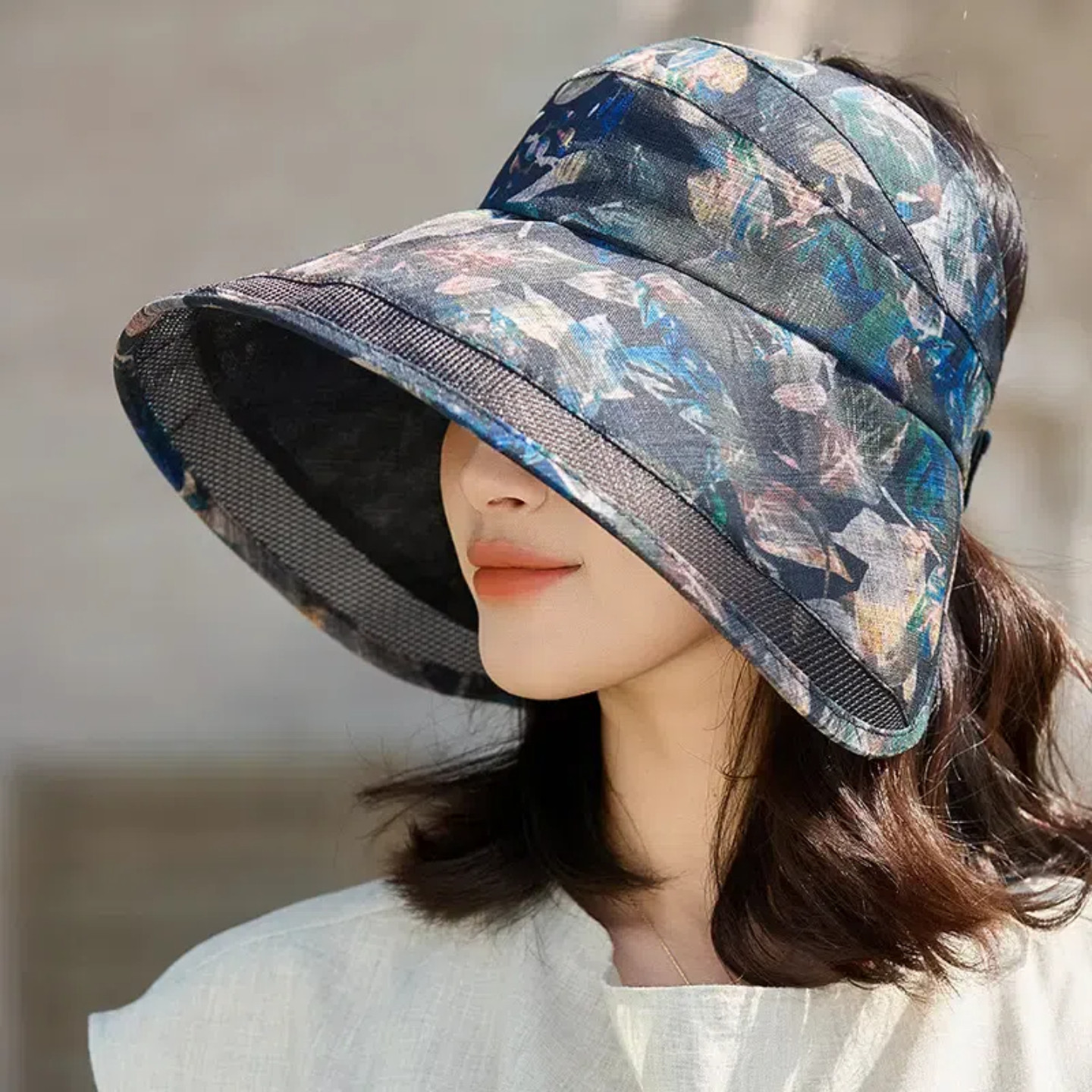 防晒遮阳帽女夏季户外大檐空顶帽中老年妈妈防紫外线可折叠太阳帽