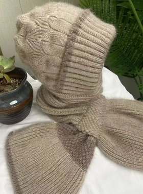 2025新款双色拼接松鼠绒围巾帽子一体帽中老年冬天加绒加厚风雪帽