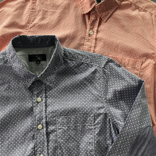 港潮鼻祖水洗波点印花肘部补丁纯棉修身长袖衬衫男双色