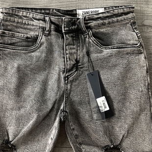JOGGER之王ZANEROBE水洗割破弹力牛仔短裤男
